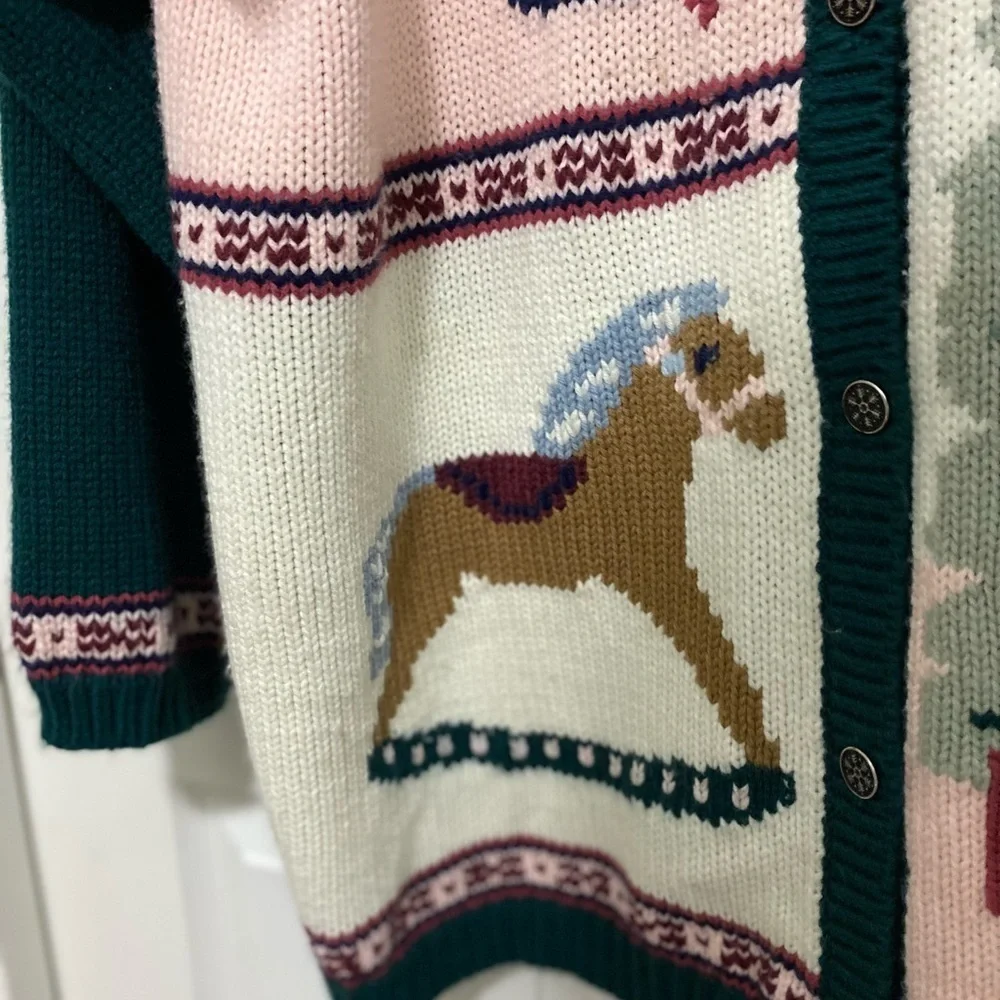 Karen Scott Women's Holiday Cardigan - Green, Pink, Cream Size 2X